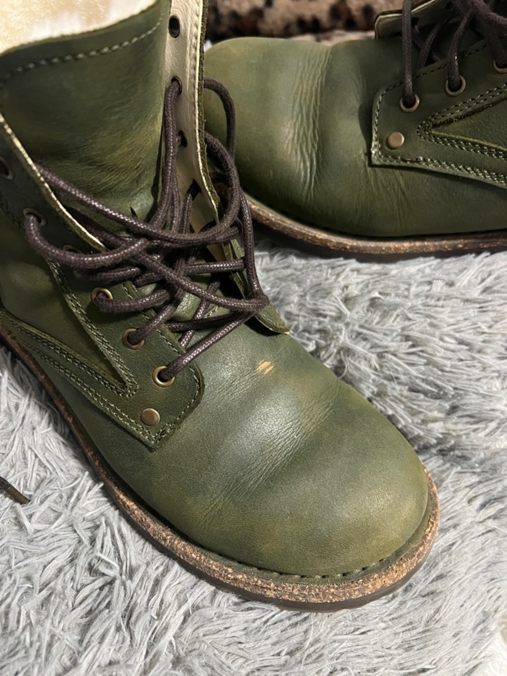 Birkenstock Olive Green Leather Shearling-Lined Boots - Picture 3 of 6